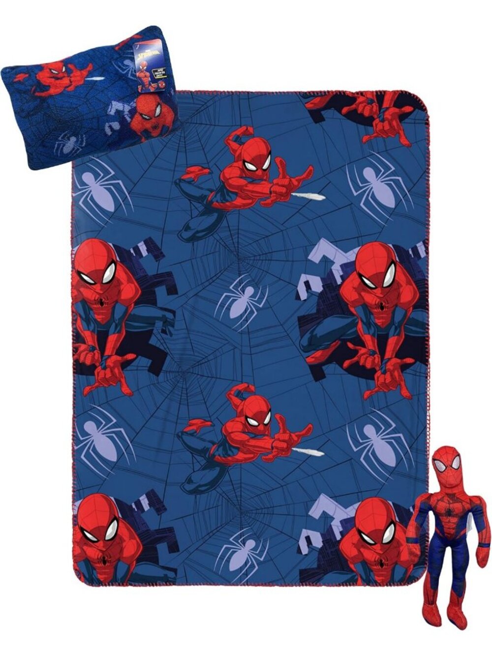 Spiderman Travel Set for Kids - 3 Piece Blanket, Pillow & Plush Toy Combo